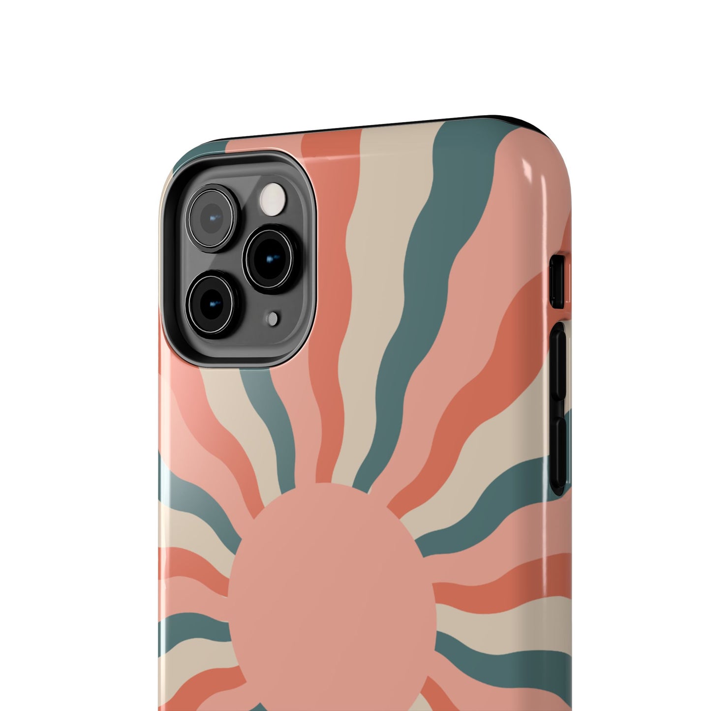 Retro Sunburst iPhone Case – Bold 70s-Inspired Waves in Coral, Teal, and Cream