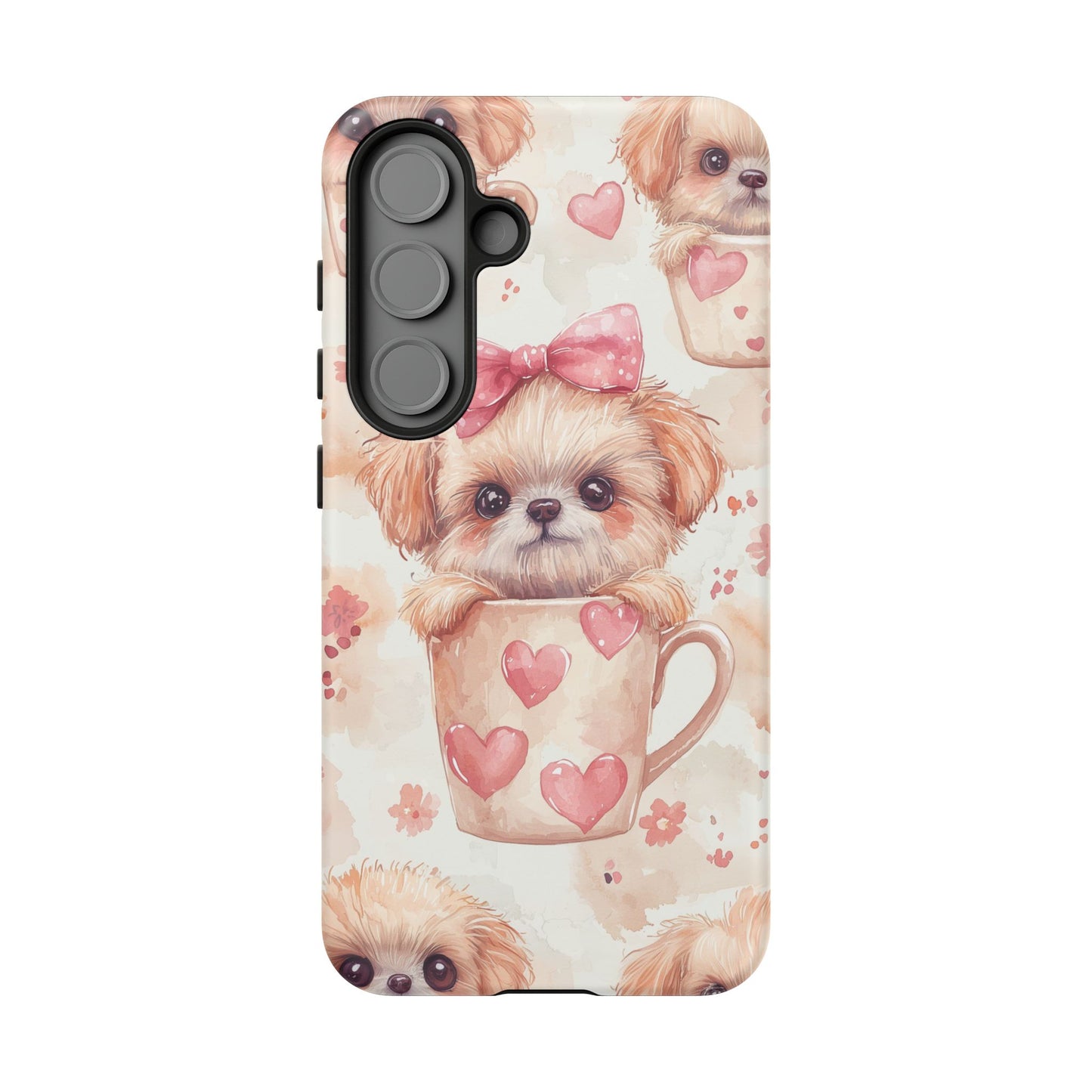 Adorable Puppy in Teacup Samsung Galaxy Case – Tough, Dual-Layer Protection with Cute Pink Bow Design