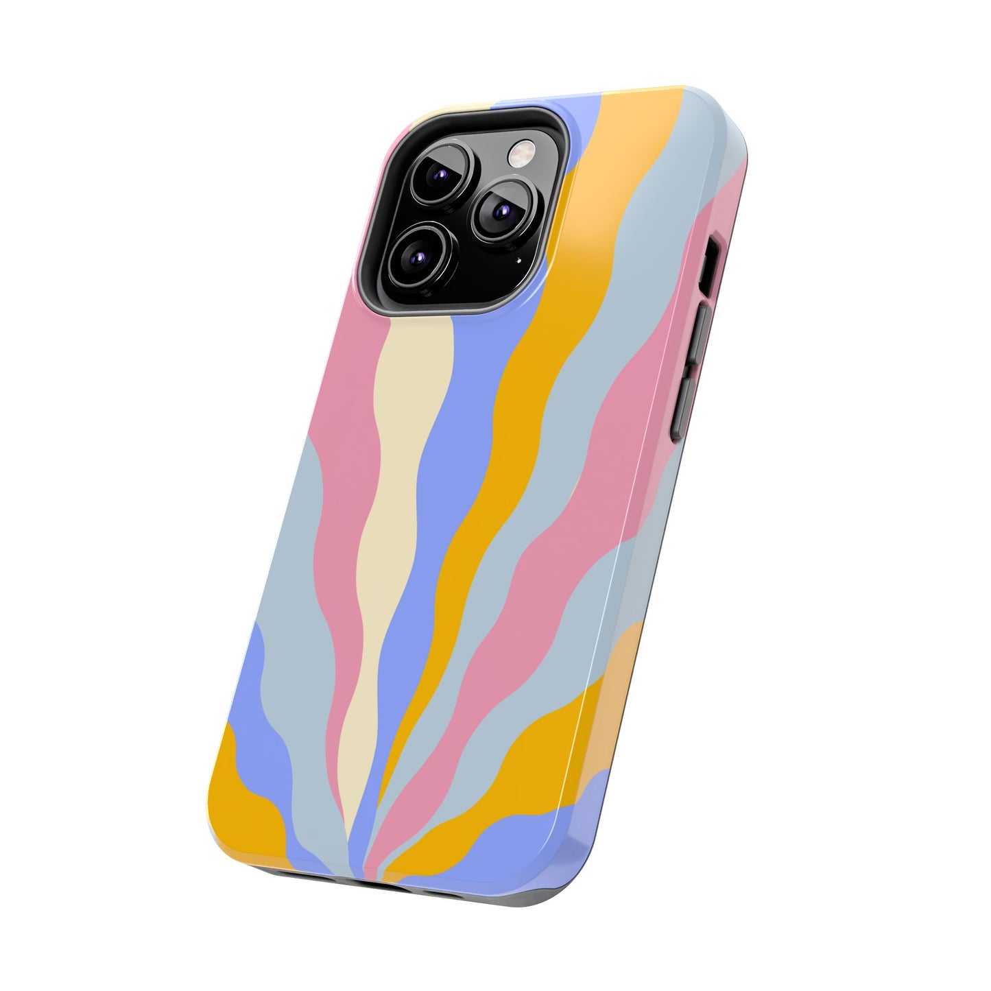 Pastel Radiance iPhone Case – 70s-Inspired Dual-Layer Design with Wavy Sunburst Pattern