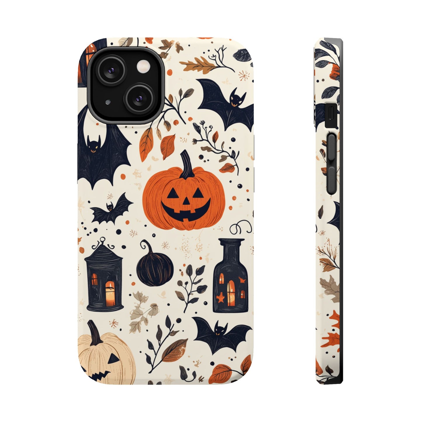 Charming Halloween MagSafe iPhone Case – Pumpkin, Bats, and Spooky Lantern Design