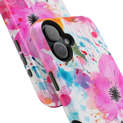 Color Splash Pink & Orange Watercolor Floral - MagSafe iPhone Case