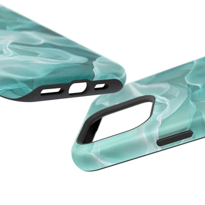 Elegant Flowing Teal Fabric MagSafe iPhone Case – Soft Waves Design