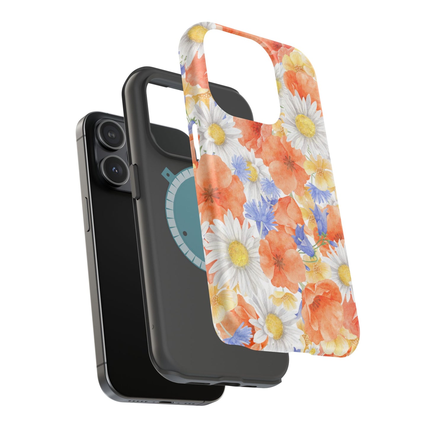 Watercolor Wildflower Pattern MagSafe iPhone Case – Durable Matte Finish with Daisy, Poppy & Cornflower Design