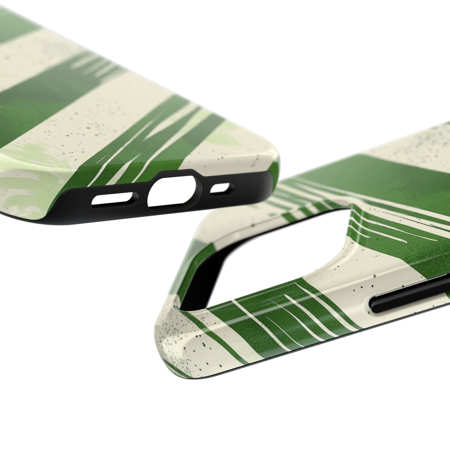 Green Stripes iPhone Case – Bold Diagonal Brushstroke Design - BOGO Cases