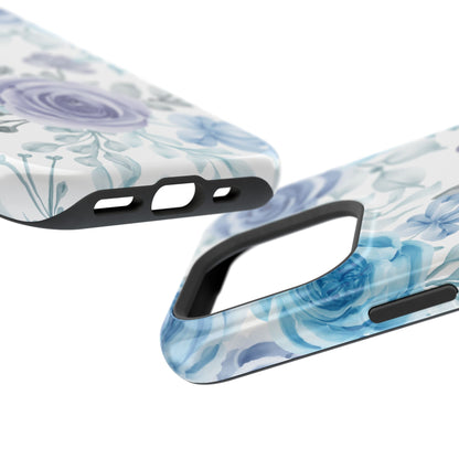 Elegant Blue & Violet Roses MagSafe Case – Artistic Floral Protection with Magnetic Charging Compatibility