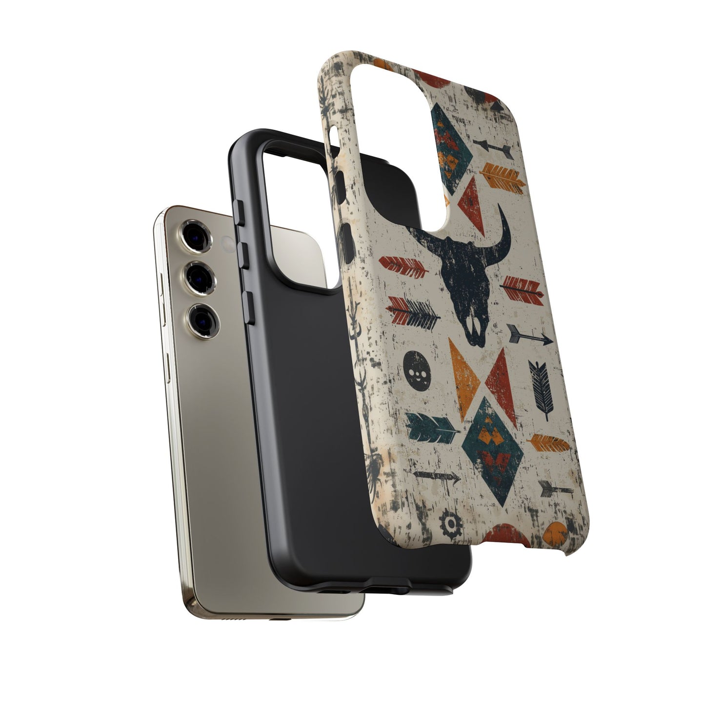 Tribal Bull Skull & Arrows Tough Samsung Galaxy Case – Rustic Western Design, Dual - Layer Protection - BOGO Cases