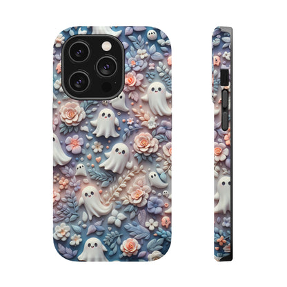 Cute MagSafe Ghosts Flowers Phone Case | Ethereal Clay Style | Autumn and Halloween Aesthetic | Tough Dual Layer Protection