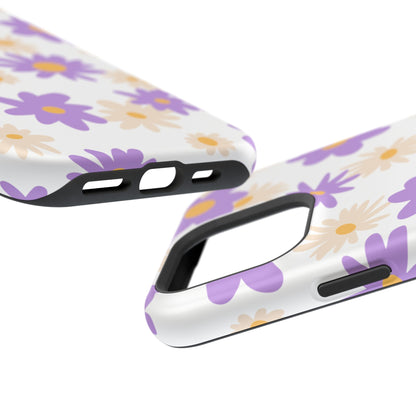 Retro Daisy Flower MagSafe iPhone Case – Pastel Purple & Cream Floral Design with Matte Finish