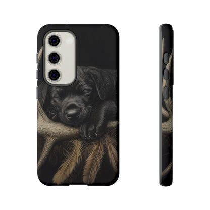 Adorable Black Labrador Puppy on Feathers Samsung Galaxy Case