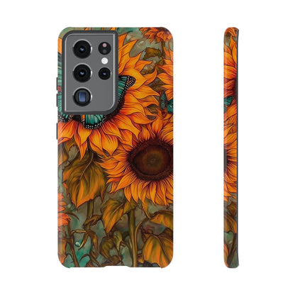 Vintage Blue Butterfly & Sunflower Art – Samsung Galaxy Case