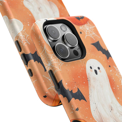 Spooky Cute Ghost MagSafe iPhone Case – Halloween Ghosts, Pumpkins, Bats & Cobwebs Design