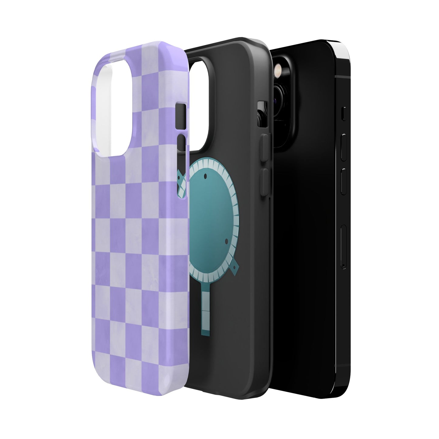 Lavender Checkerboard MagSafe iPhone Case – Shockproof, Smooth Matte Finish, Dual-Layer Design