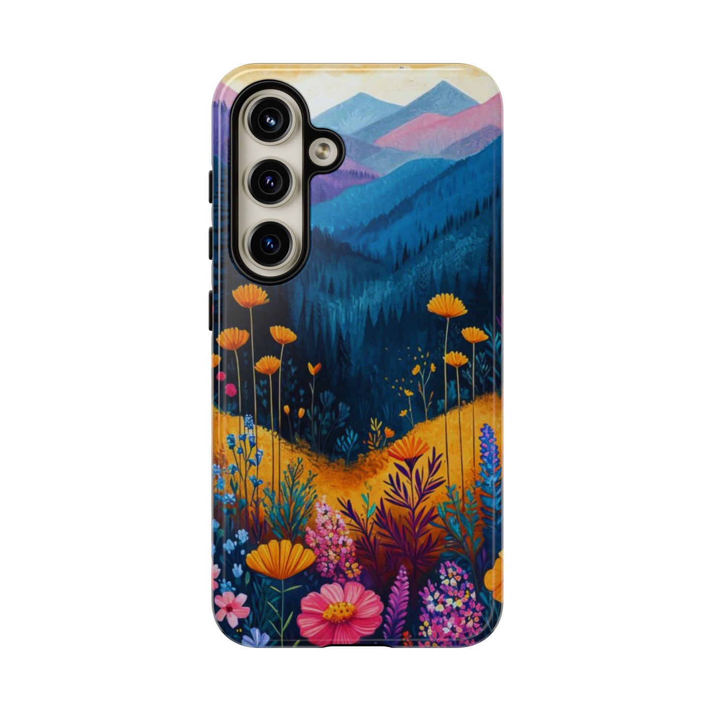 Vibrant Wildflower Mountain Samsung Galaxy  Case – Bold Nature Art, Dual-Layer Protection