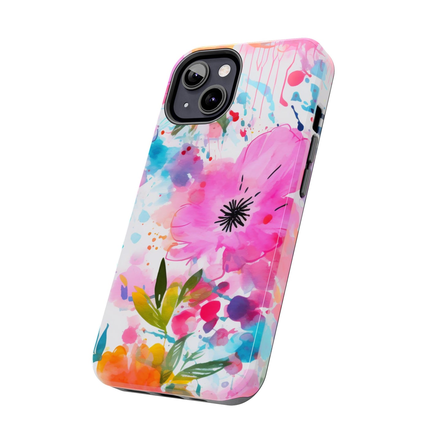 Color Splash Pink & Orange Watercolor Floral - iPhone Case