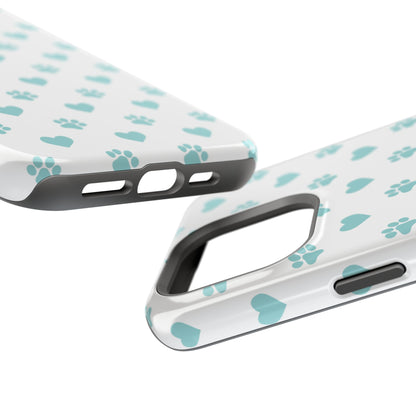 Mint Green Paw Print & Heart MagSafe Case – Pet Lover’s Magnetic Style