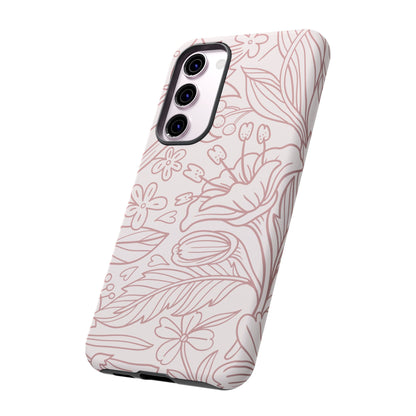 Blush Floral Line Art Tough Samsung Galaxy Case – Delicate Minimalist Design with Dual-Layer Protection