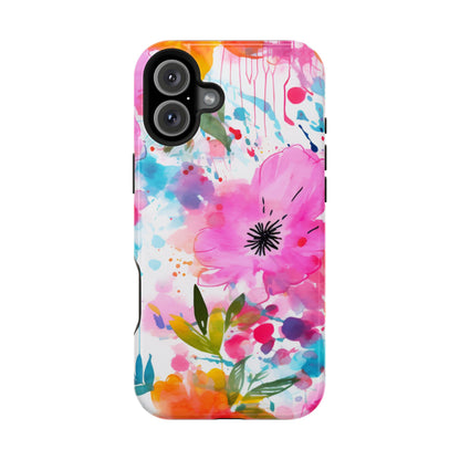 Color Splash Pink & Orange Watercolor Floral - MagSafe iPhone Case