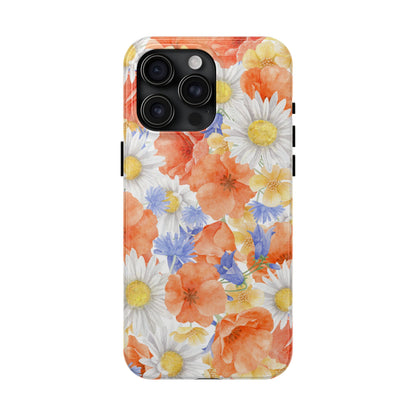 Watercolor Wildflower Pattern iPhone Case – Durable Matte Finish with Daisy, Poppy & Cornflower Design