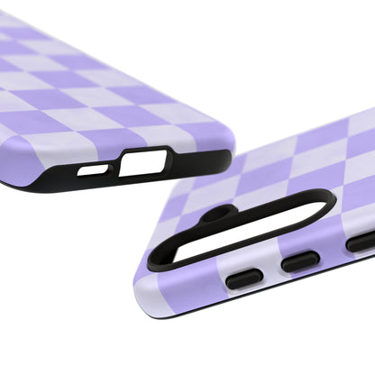 Lavender Checkerboard Samsung Galaxy Case – Shockproof, Smooth Matte Finish, Dual-Layer Design