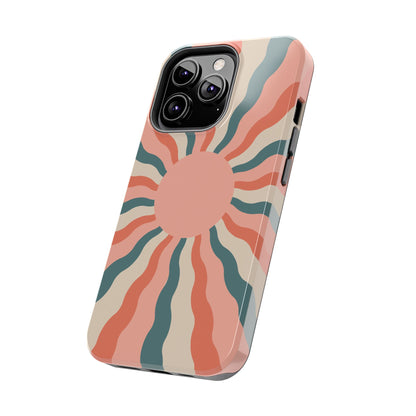 Retro Sunburst iPhone Case – Bold 70s-Inspired Waves in Coral, Teal, and Cream