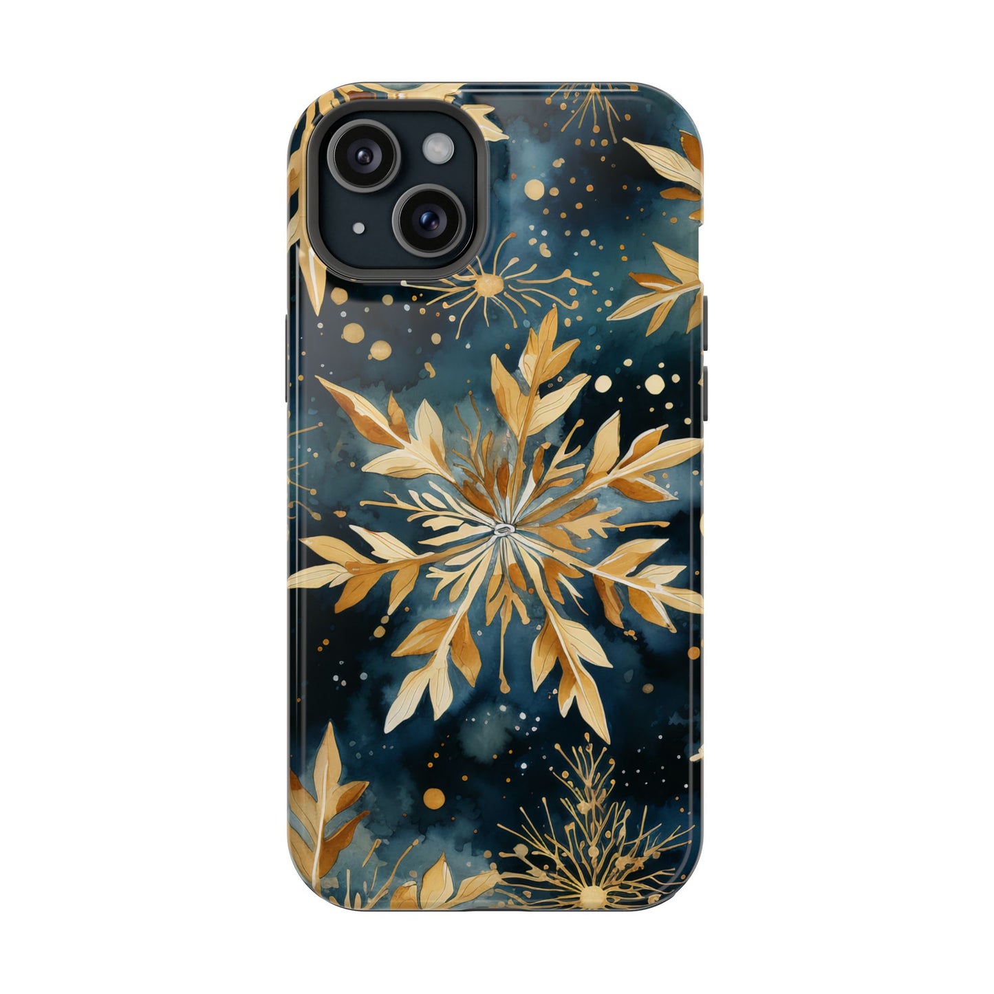 Gold Floral Snowflakes on Midnight Blue - MagSafe iPhone Series Case