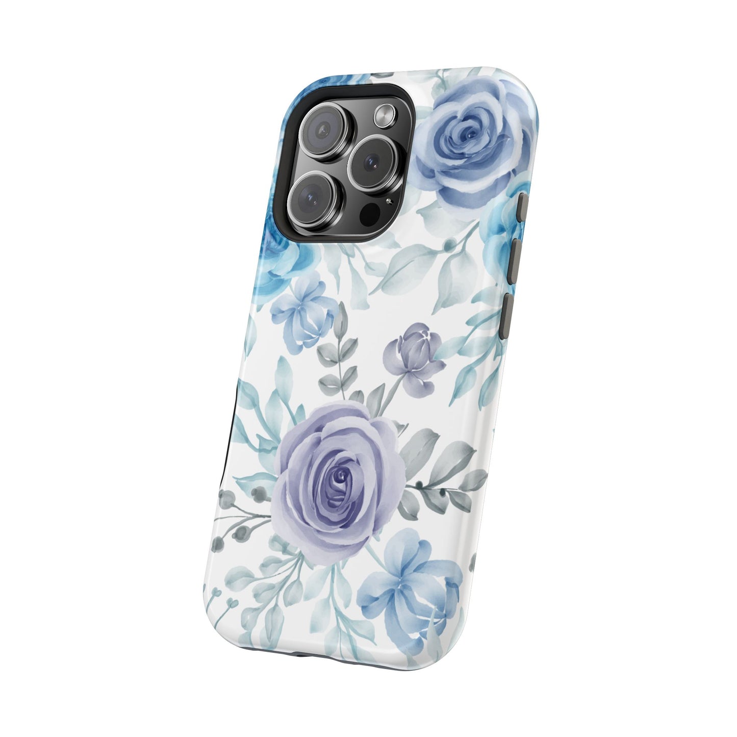 Elegant Blue & Violet Roses MagSafe Case – Artistic Floral Protection with Magnetic Charging Compatibility