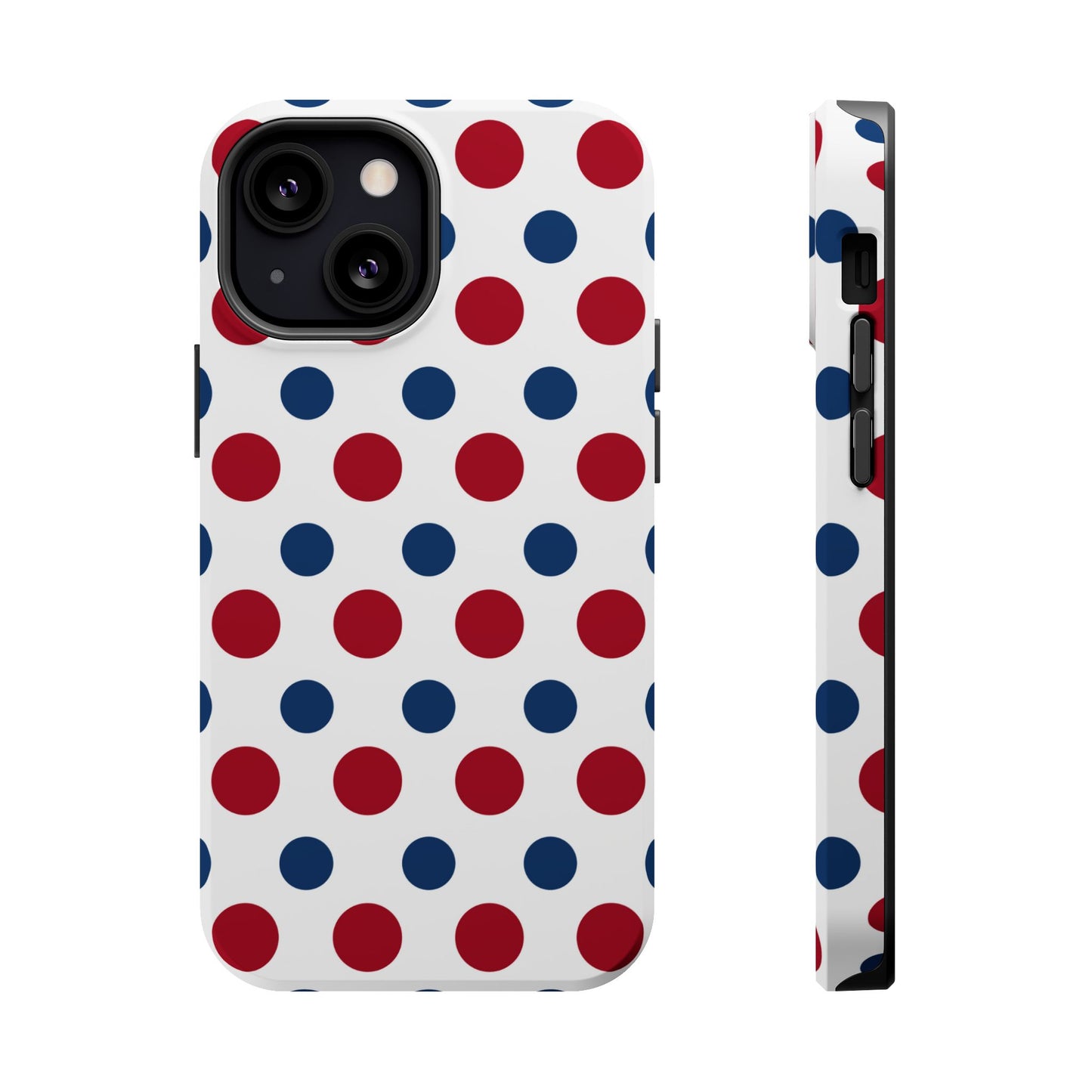 Patriotic Navy, White, and Red Polka Dot MagSafe iPhone Case