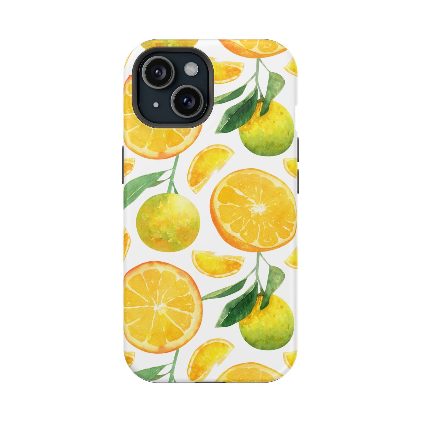 Sunny Citrus Grove Tough MagSafe iPhone Case – Watercolor Orange Design, Dual-Layer Protection