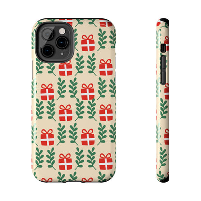 iPhone Case: Holiday Cheer – Red Gifts & Green Leaves