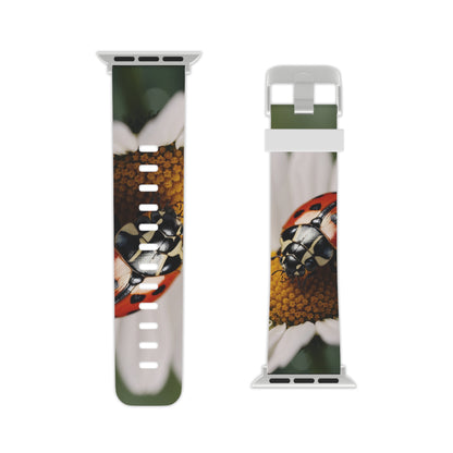 Ladybug on White Daisy Apple Watch Band