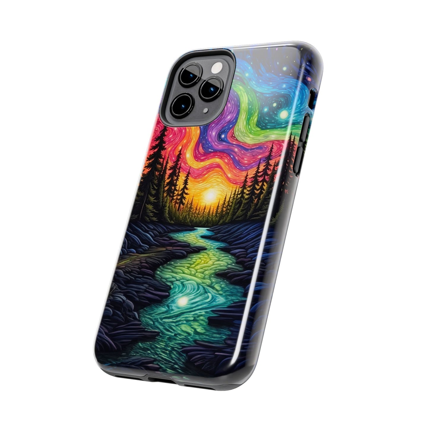 Celestial Nightscape iPhone Case – Vibrant River and Starry Sky Design