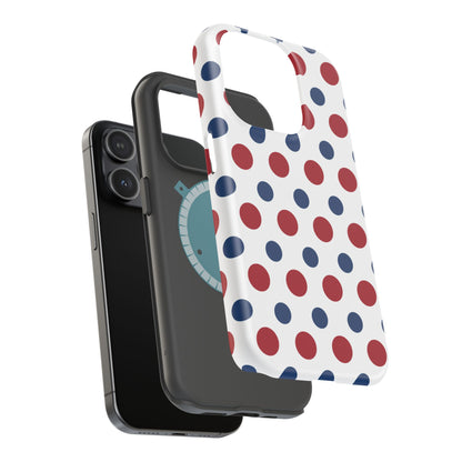 Patriotic Navy, White, and Red Polka Dot MagSafe iPhone Case