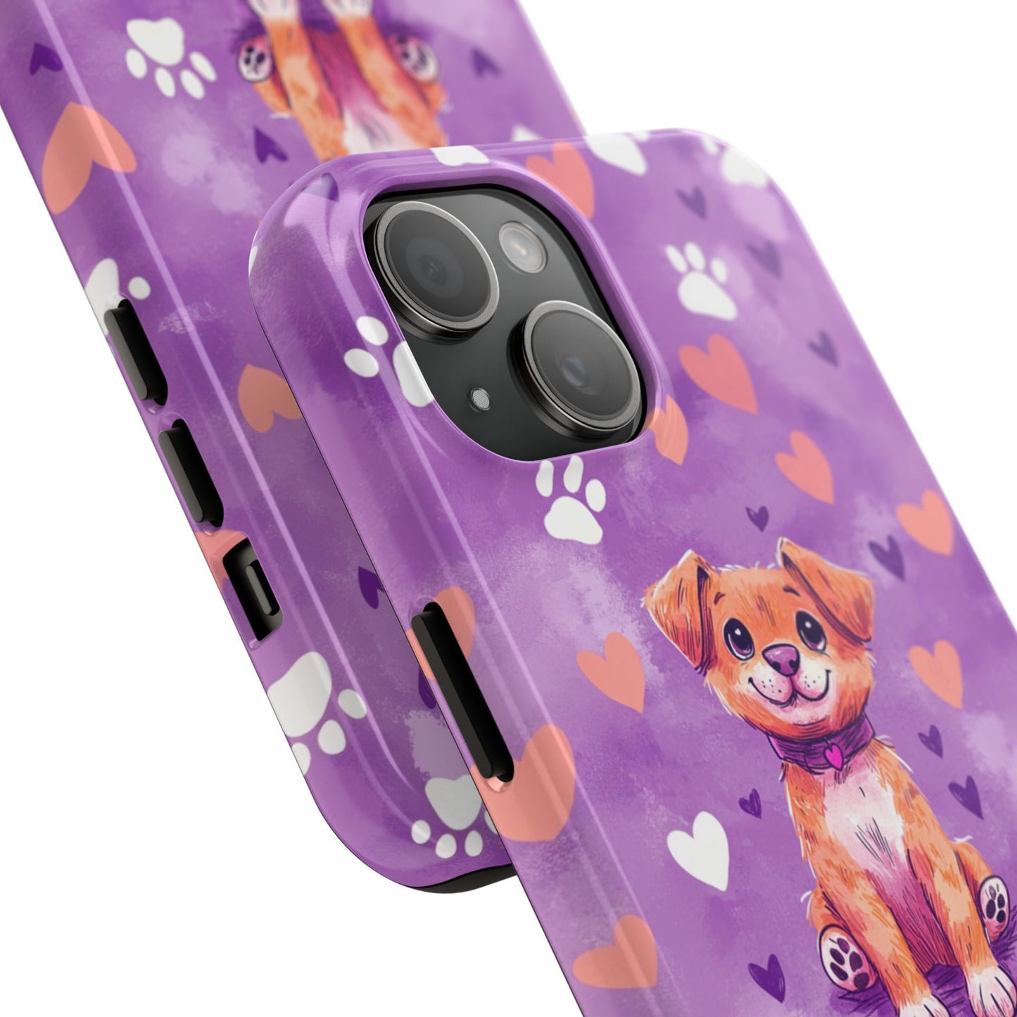 Cute Puppy iPhone Case - Adorable Pet Design with Hearts & Paw Prints, Protective Cover