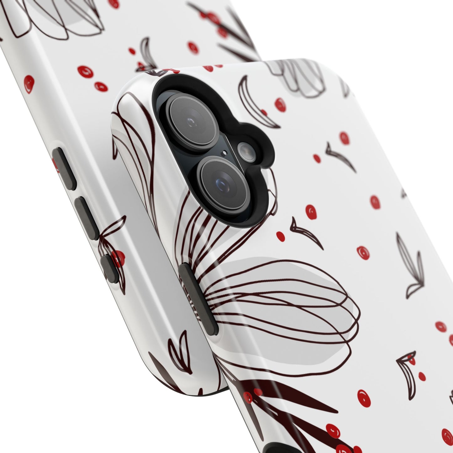 Minimalist Line Art Floral Tough MagSafe iPhone Case – Bold Red and Black Design, Shockproof Protection