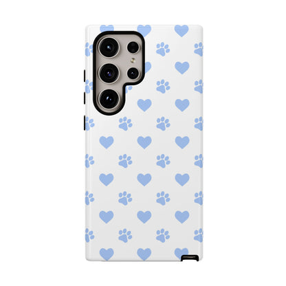 Samsung Galaxy Case - Blue Paw Print & Heart Design