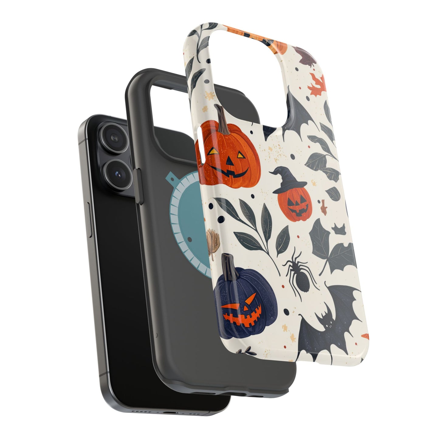 Spooky Halloween MagSafe iPhone Case – Pumpkins, Bats, and Spider Design