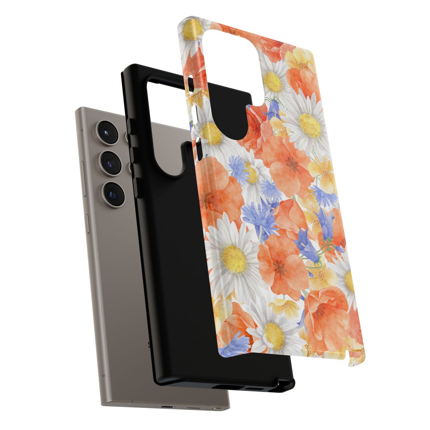 Watercolor Wildflower Pattern Samsung Galaxy Case – Durable Matte Finish with Daisy, Poppy & Cornflower Design