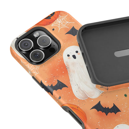 Spooky Cute Ghost MagSafe iPhone Case – Halloween Ghosts, Pumpkins, Bats & Cobwebs Design