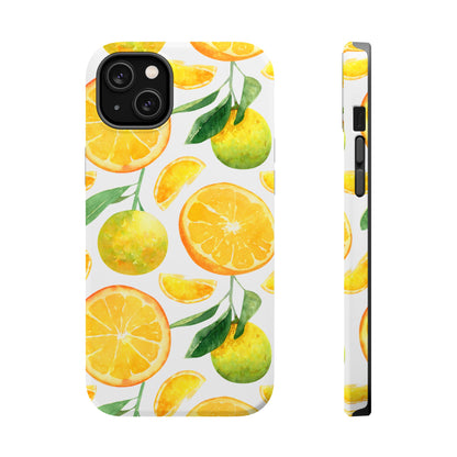 Sunny Citrus Grove Tough MagSafe iPhone Case – Watercolor Orange Design, Dual-Layer Protection