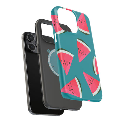 Watermelon Bliss MagSafe iPhone Case – Vibrant Summer Fruit Design on Teal Background