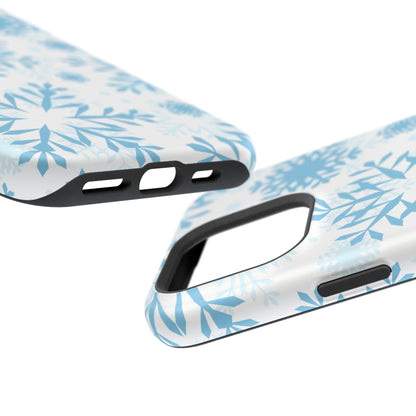 Frosty Blue Snowflakes MagSafe iPhone Case – Shockproof, Smooth Matte Finish, Dual-Layer Design