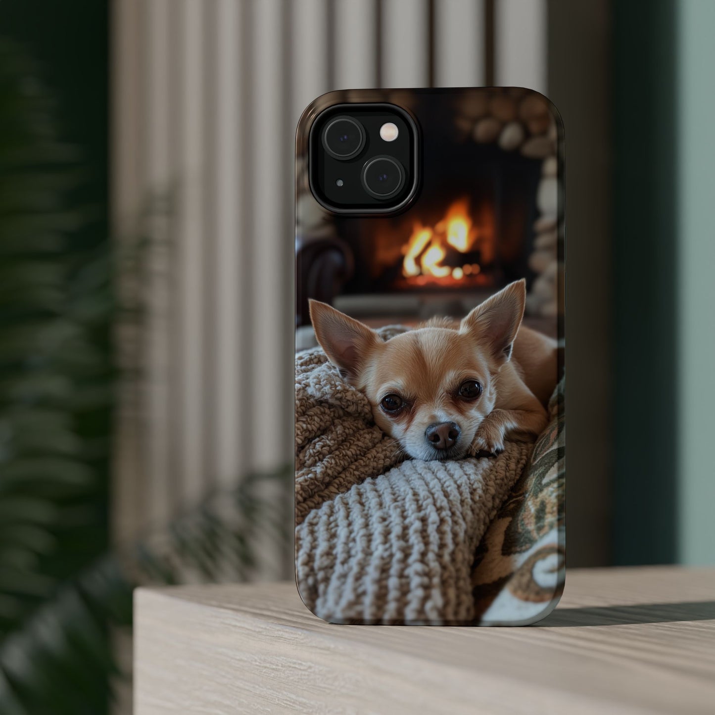 Relaxing Chihuahua by Fireplace MagSafe iPhone Case – Functional and Cozy Design