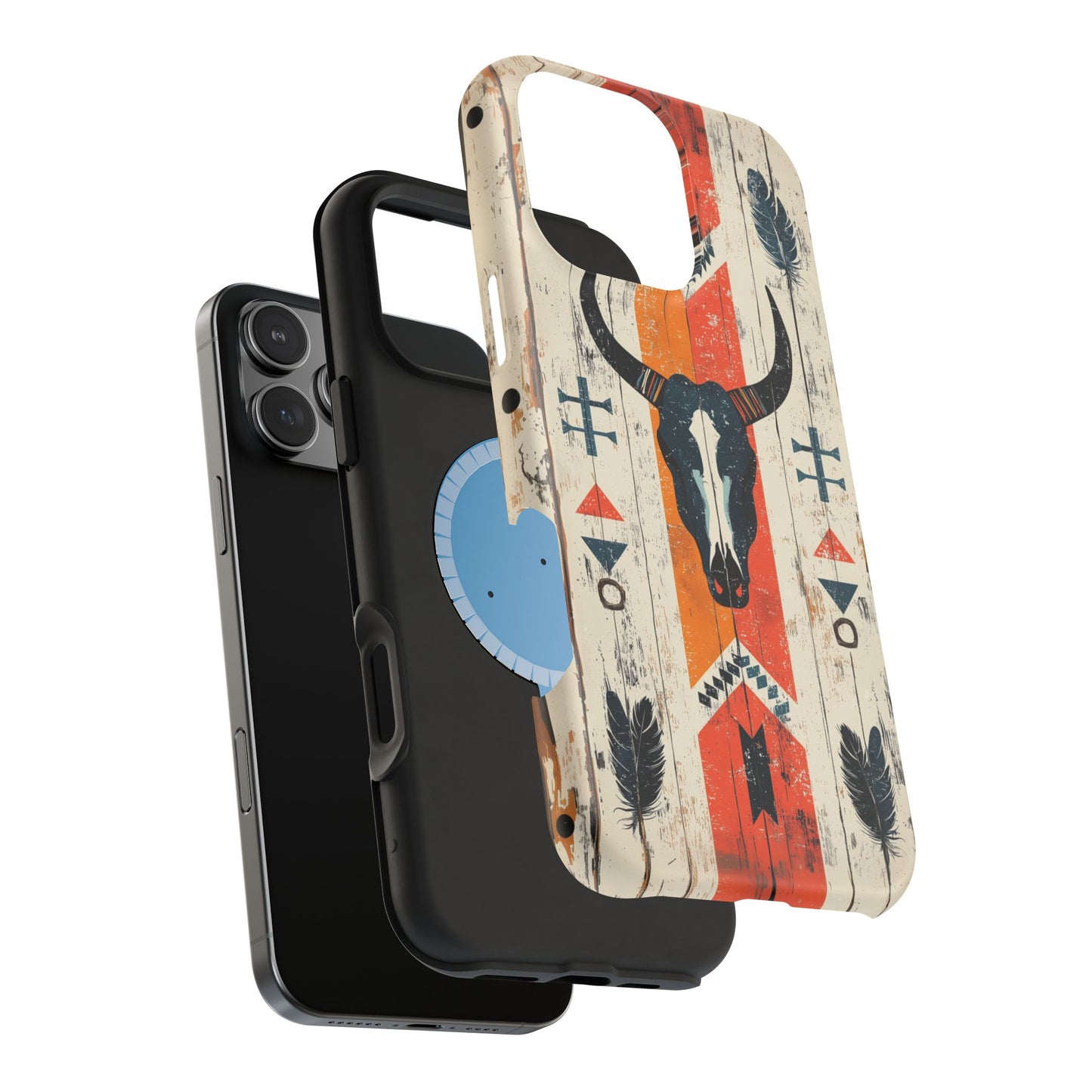 Rustic Western Bull Skull Tough MagSafe iPhone Case – Distressed Wood Design, Dual-Layer Protection