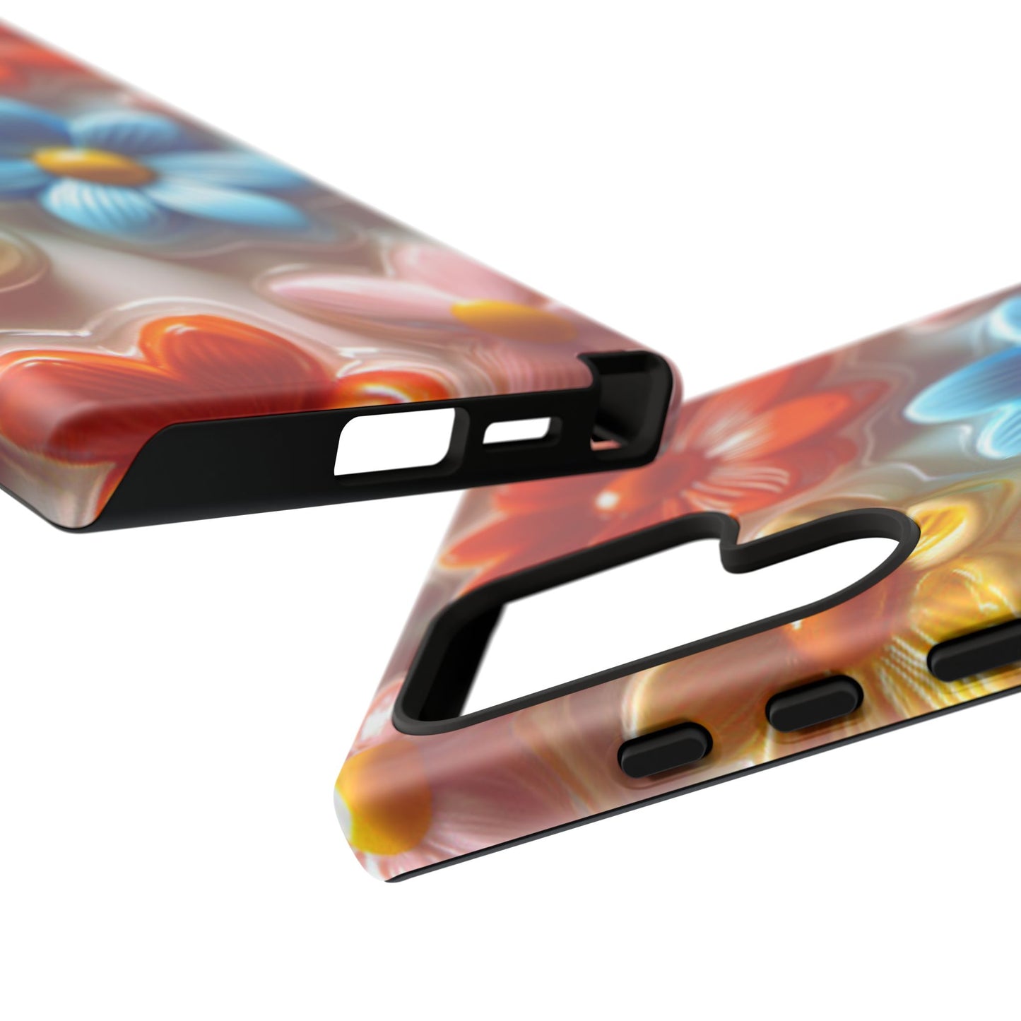 Glossy Retro Flower Samsung Galaxy Case – Colorful 3D Floral Design, Durable Protection