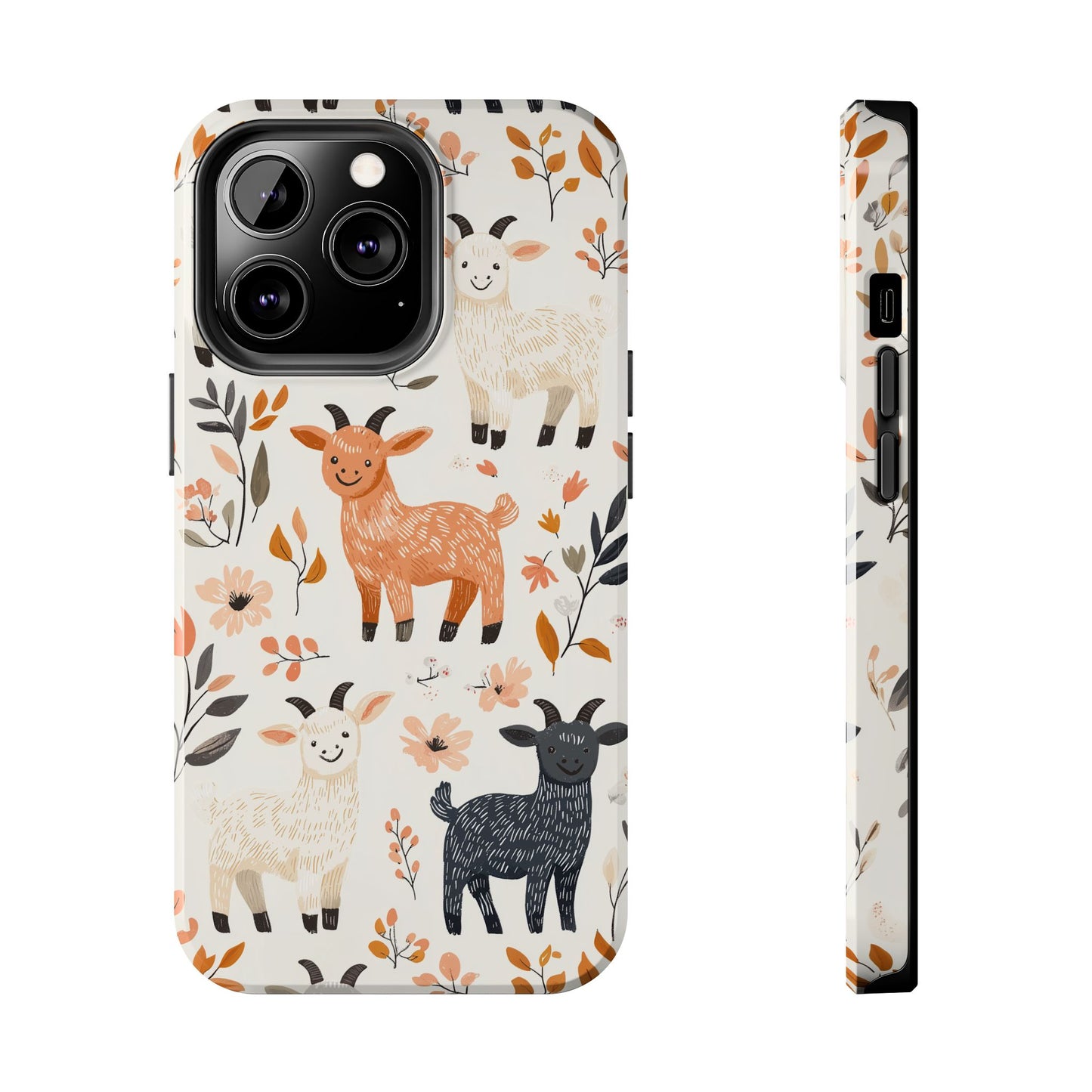 iPhone Case: Smiley Goats & Dried Flowers – Vintage Charm