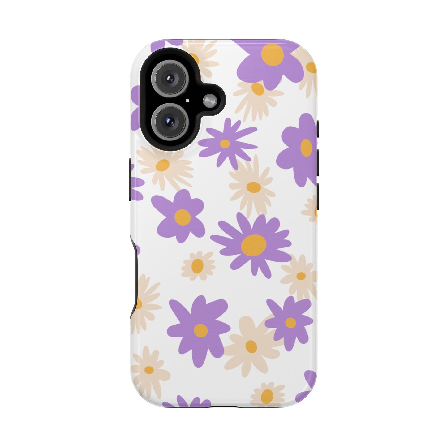 Retro Daisy Flower MagSafe iPhone Case – Pastel Purple & Cream Floral Design with Matte Finish