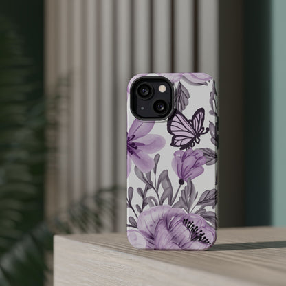 Lavender Bloom Butterfly MagSafe iPhone Case – Delicate Floral Design with Watercolor Details