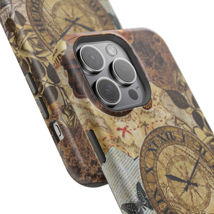 Steampunk Vintage Adventure MagSafe iPhone Case – Dual-Layer Protection with Antique Map and Clock Design