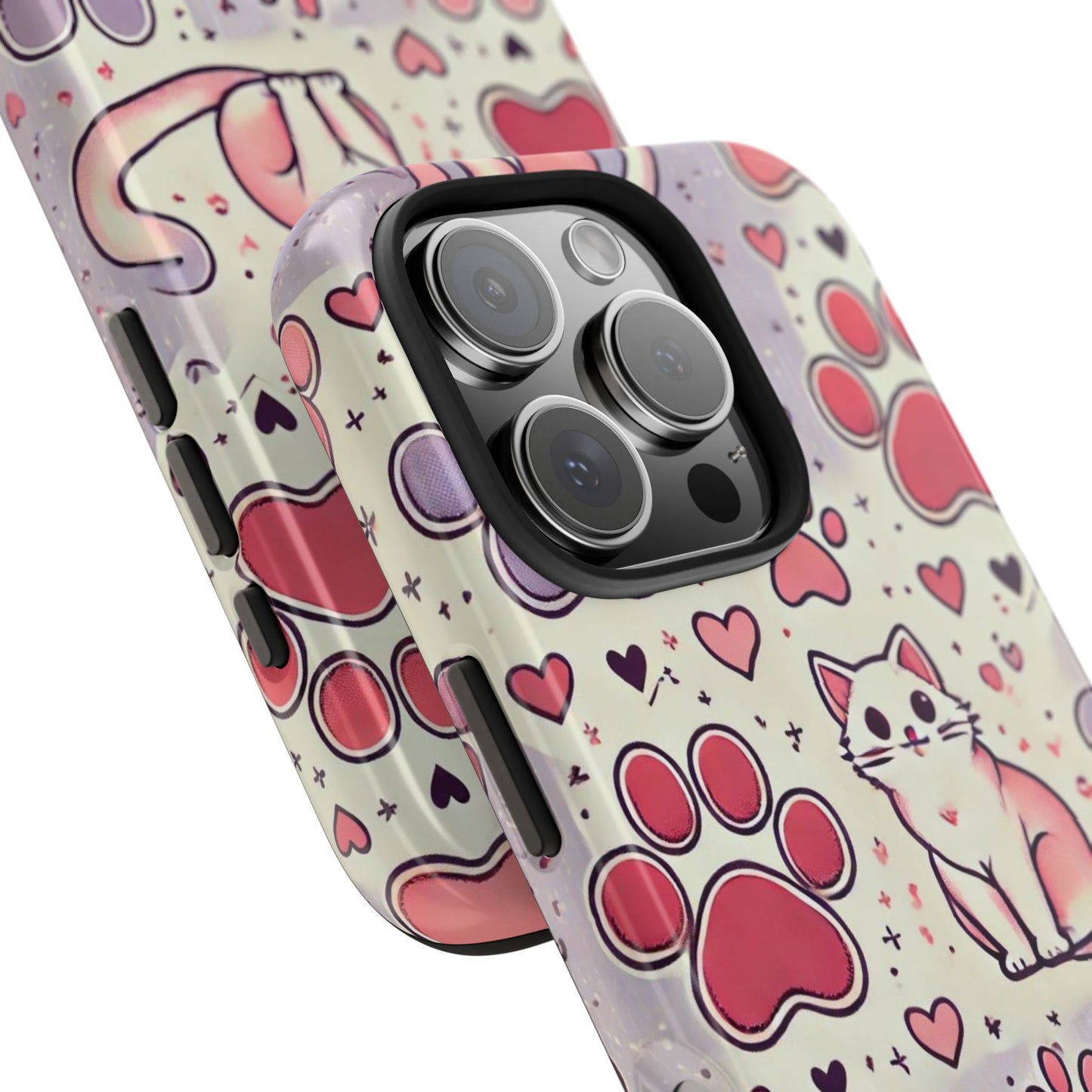 Cute Cat and Paw Print iPhone Case - Pet Lover’s Protective Cover