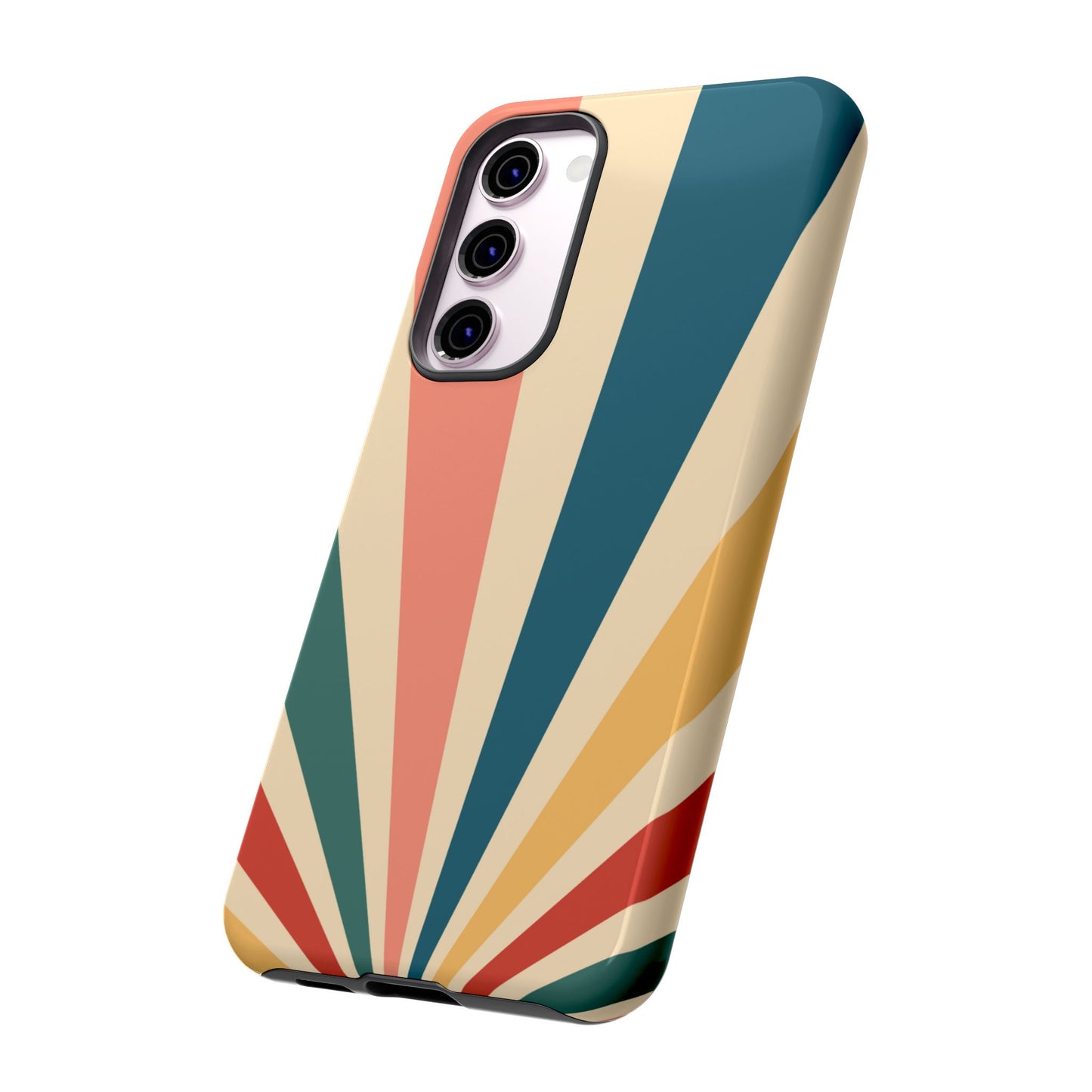 Retro Sunbeam Samsung Galaxy Case – 70s-Inspired Radiating Stripes in Coral, Teal, and Mustard